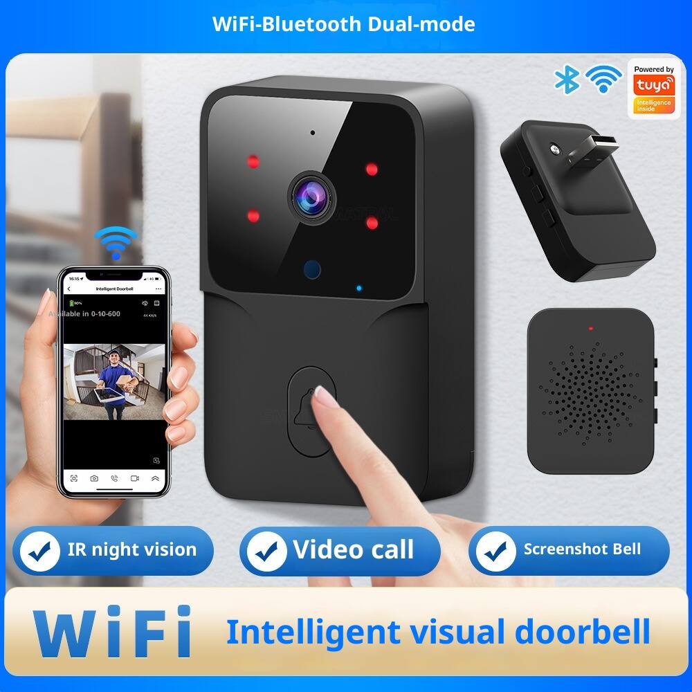 WiFi-Bluetooth Dual-mode  
Powered by Tuya Intelligence Inside  
Available in 0-50-600  
IR night vision  
Video call  
Screenshot Bell  
WiFi Intelligent visual doorbell