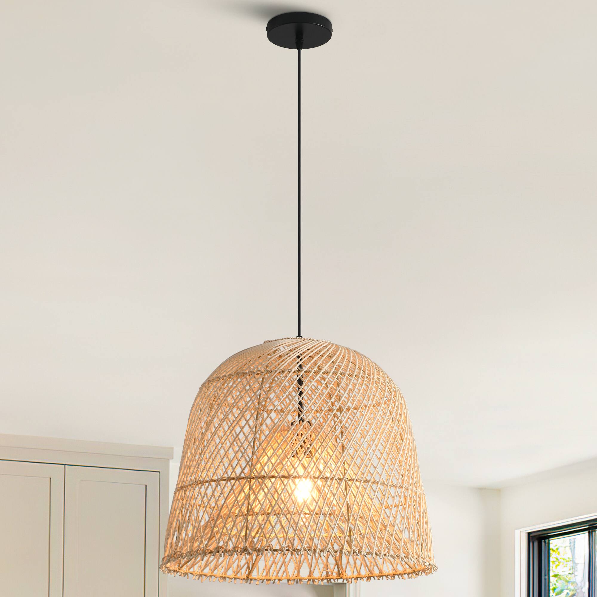 Alt View 2. Parrot Uncle - 1-Light Coastal Retro Brown Rattan Hand-Woven Cloche Hanging Basket Pendant Light - Brown.