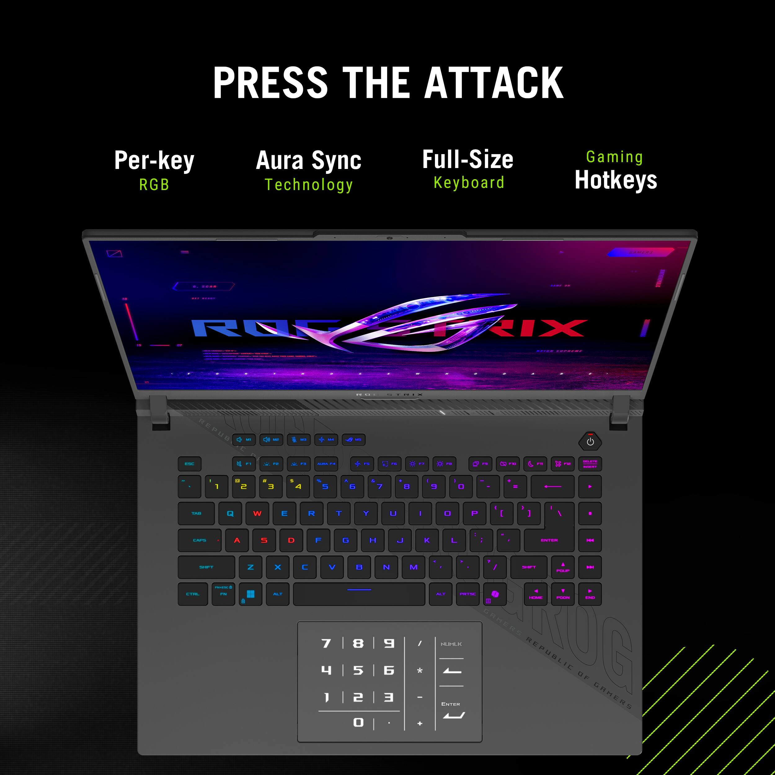 PRESS THE ATTACK Per-key RGB Aura Sync Technology Full-Size Keyboard Gaming Hotkeys - I | RC FXIX | I . .M 1 - 4 I + - I 1 . - - I . 1 - - - A I 1 - | | d 1 e - a . . - . 2 + 7 d 1 . " . O - - - - | | I W Z + O x - R T Y F 1 H C V d 7 8  5 I 2 O U . N 9 6 E - x M I - . ' . . O A : 1 A L - | I I - -  - | I - I  KUG 1250 REPUBLIC DF Ceee GRHERS