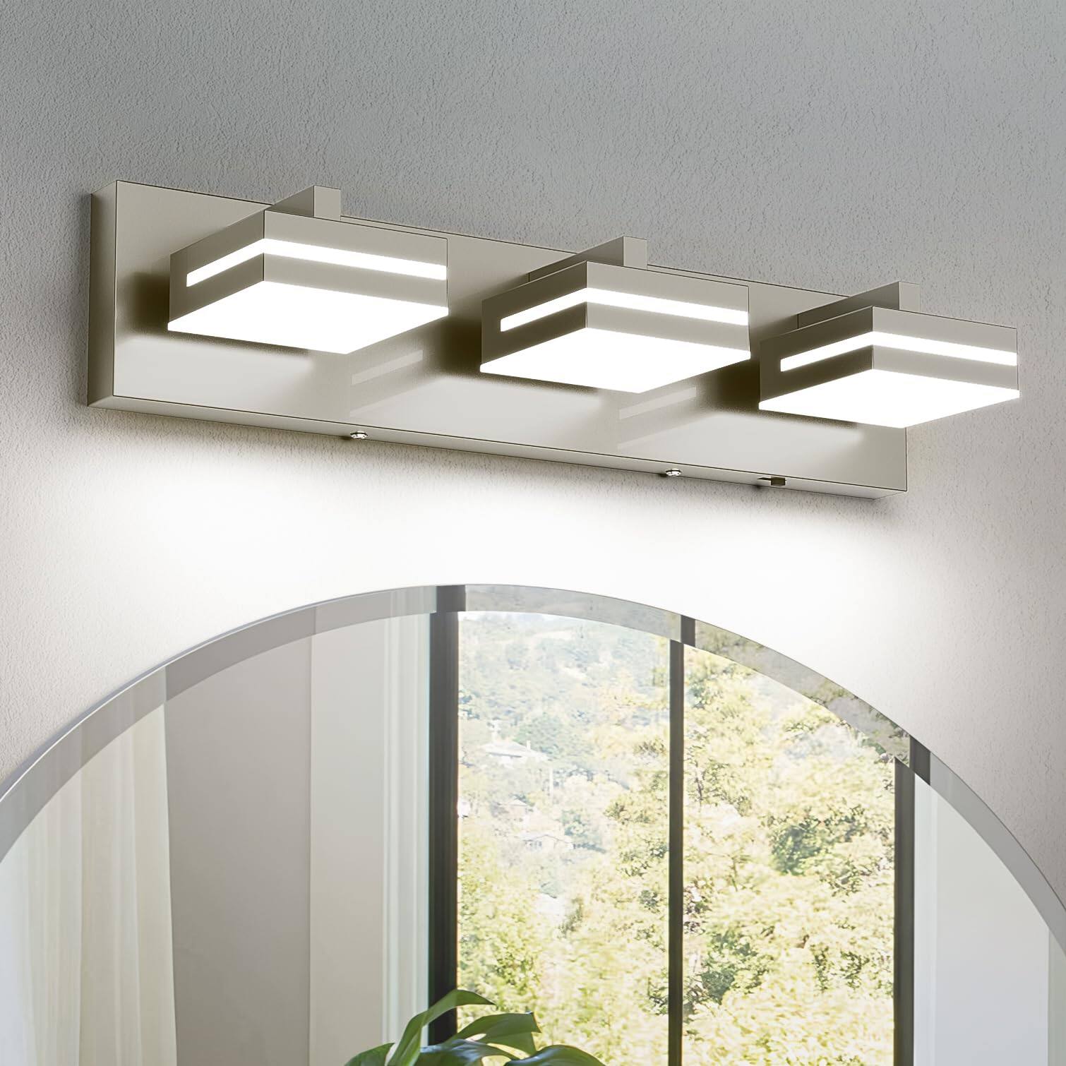 Front. Earthley Blooms - Brushed Nickel Vanity Lights For Bathroom Light Fixtures Dimmable cct Modern Bath Lighing Fixture Over Mirr.