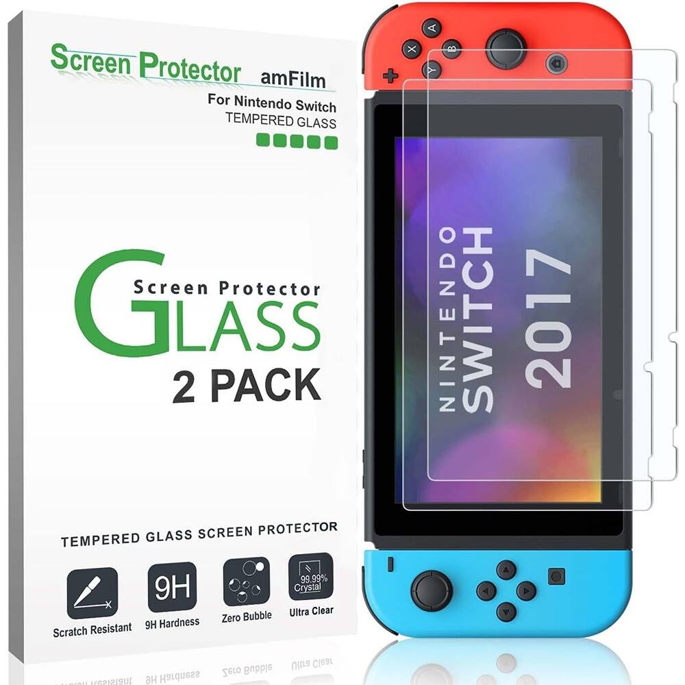 PARKER SLATER - 2 Pack Screen Protector for Nintendo Switch 2017, Tempered Glass, HD Clear, Scratch Resistant, Easy Installation
