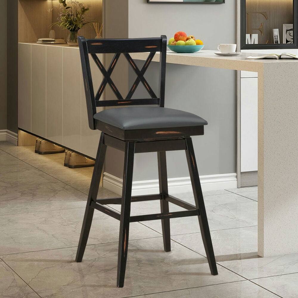 Alt View 5. Pefilos - 2 Pieces 29 Inches 360° Swivel Counter Height Barstool Set with Rubber Wood Legs-Black, Bar Height Stools, Counte - Black.