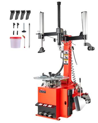 Front. VEVOR - Tire Changer Machine, 1.5HP Copper Motor, Durable Tire Changer with Air Pressure Gauge & Pneumatic Assist Arm - Red.