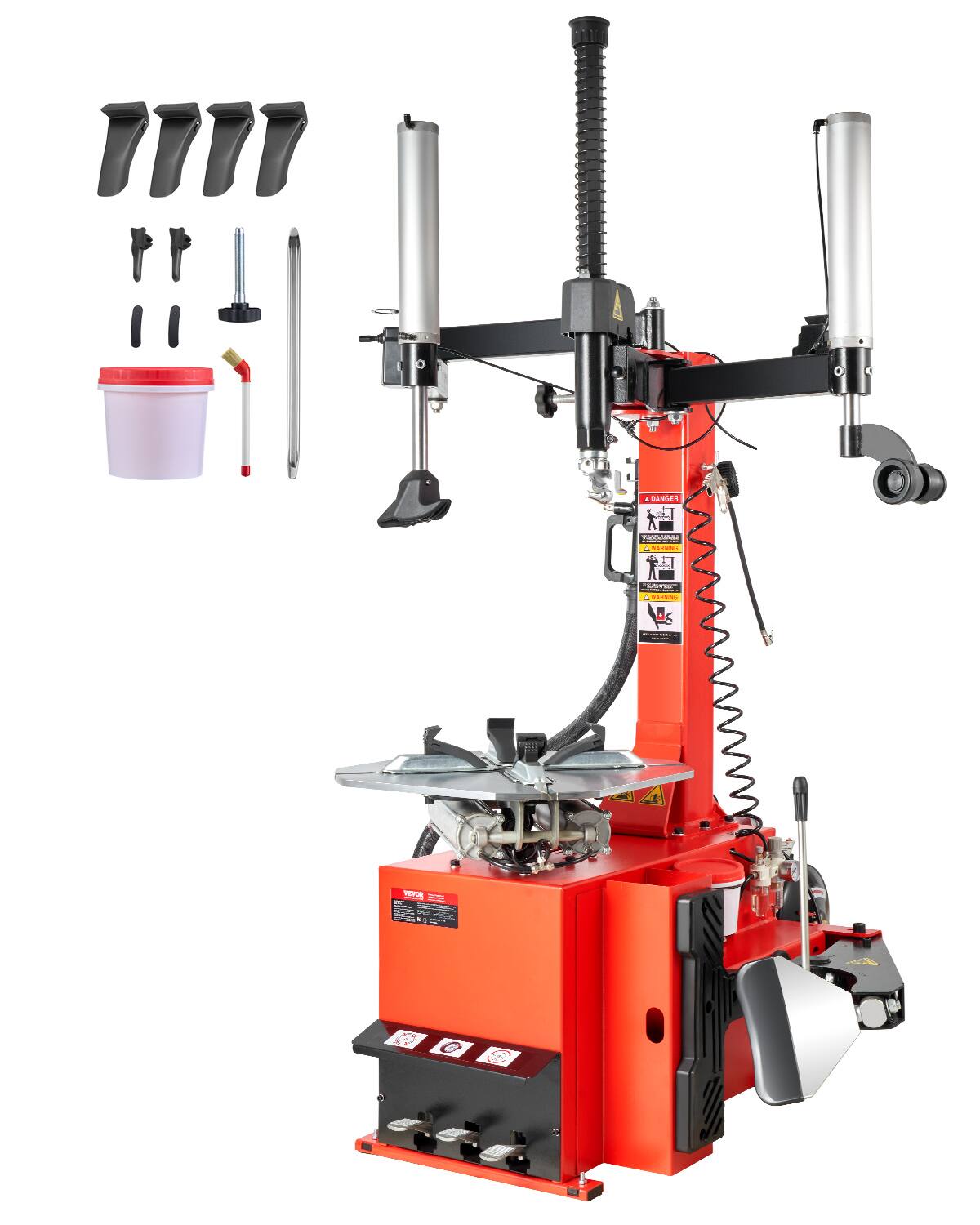 Front. VEVOR - Tire Changer Machine, 1.5HP Copper Motor, Durable Tire Changer with Air Pressure Gauge & Pneumatic Assist Arm - Red.