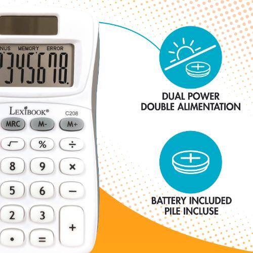 NUS MEMORY ERROR 345608 LEXIBOOK C208 MRC M- M+  
DUAL POWER DOUBLE ALIMENTATION  
BATTERY INCLUDED PILE INCLUSE