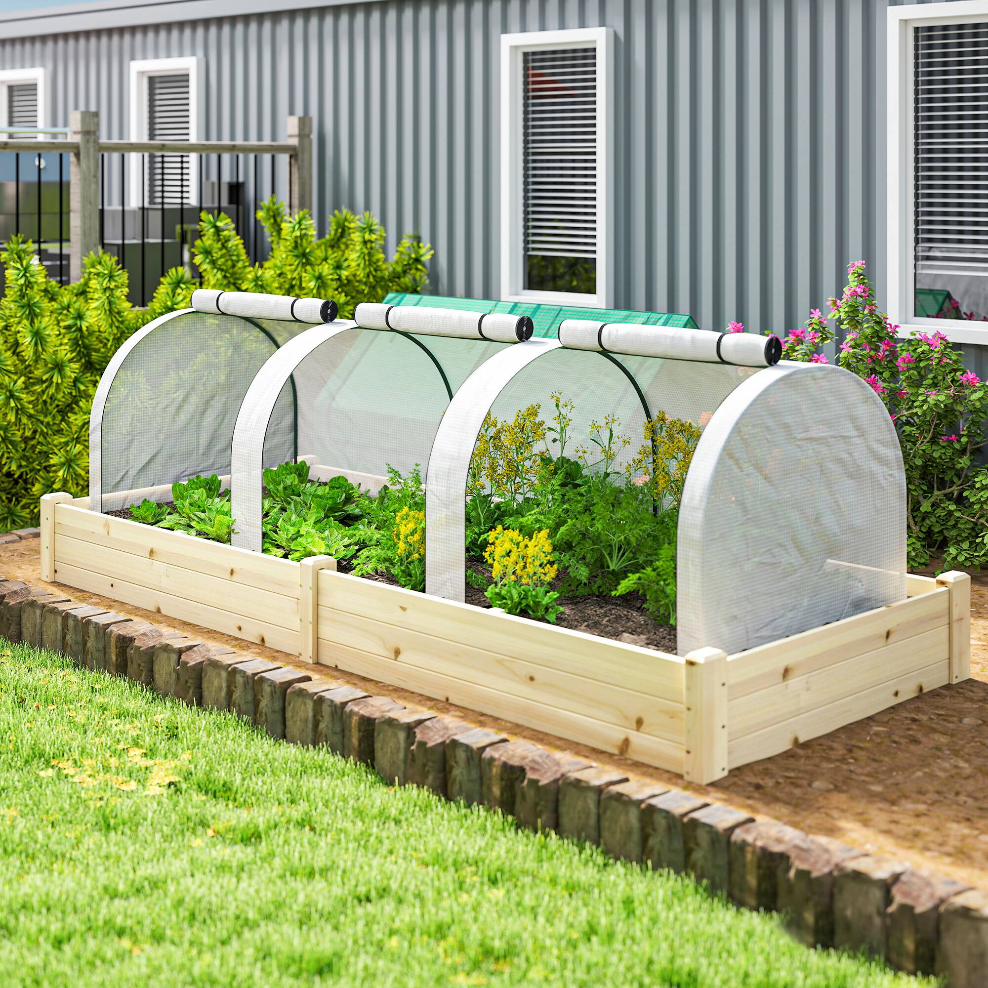 Alt View 7. Outsunny - 9.7' L x 3' W x 2.5' H Portable Tunneled Greenhouse with 3 Zippered Doors - White.
