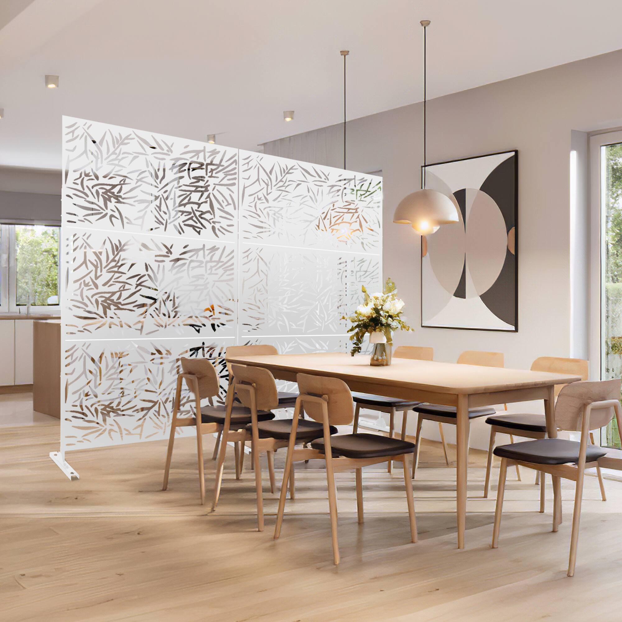 Alt View 3. PexFix - 72 in. x 47 in. Bamboo Pattern Metal Outdoor Privacy Screen & Panels, Freestanding Garden Divider Fence - White.