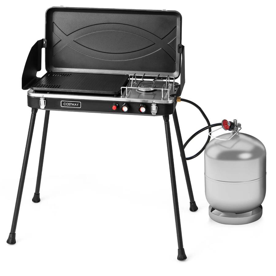 Costway 2 in 1 Propane Grill 2 Burner Camping Gas Stove Costway 2 in 1 Propane Grill 2 Burner Camping Gas Stove