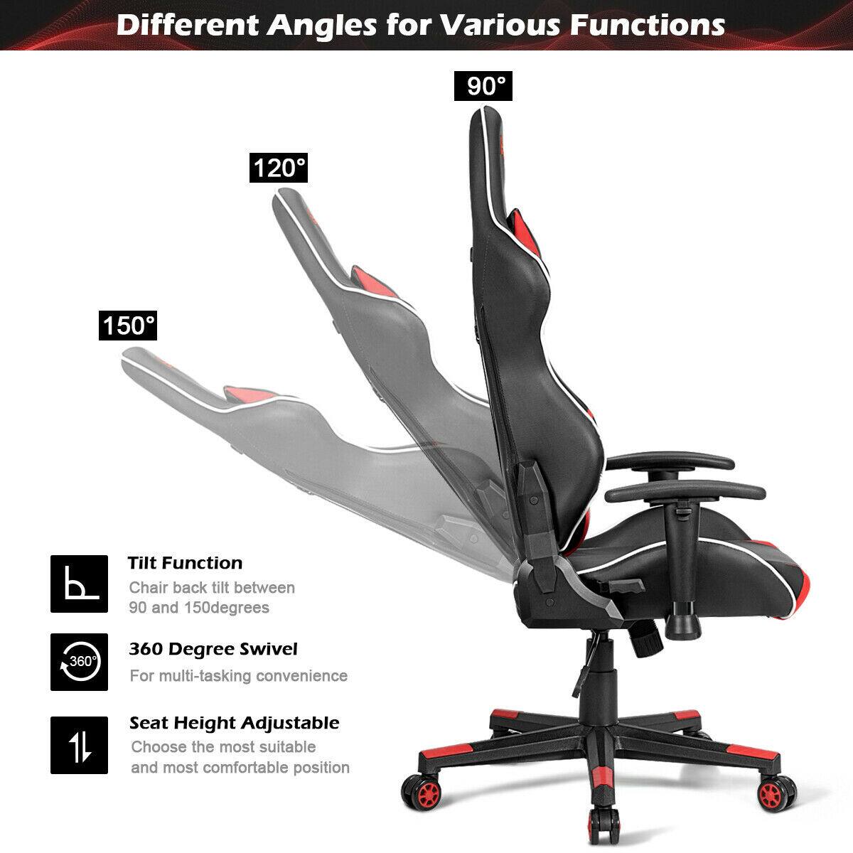 Different Angles for Various Functions

90°
120°
150°

Tilt Function
Chair back tilt between 90 and 150 degrees

360°
360 Degree Swivel
For multi-tasking convenience

Seat Height Adjustable
Choose the most suitable and most comfortable position