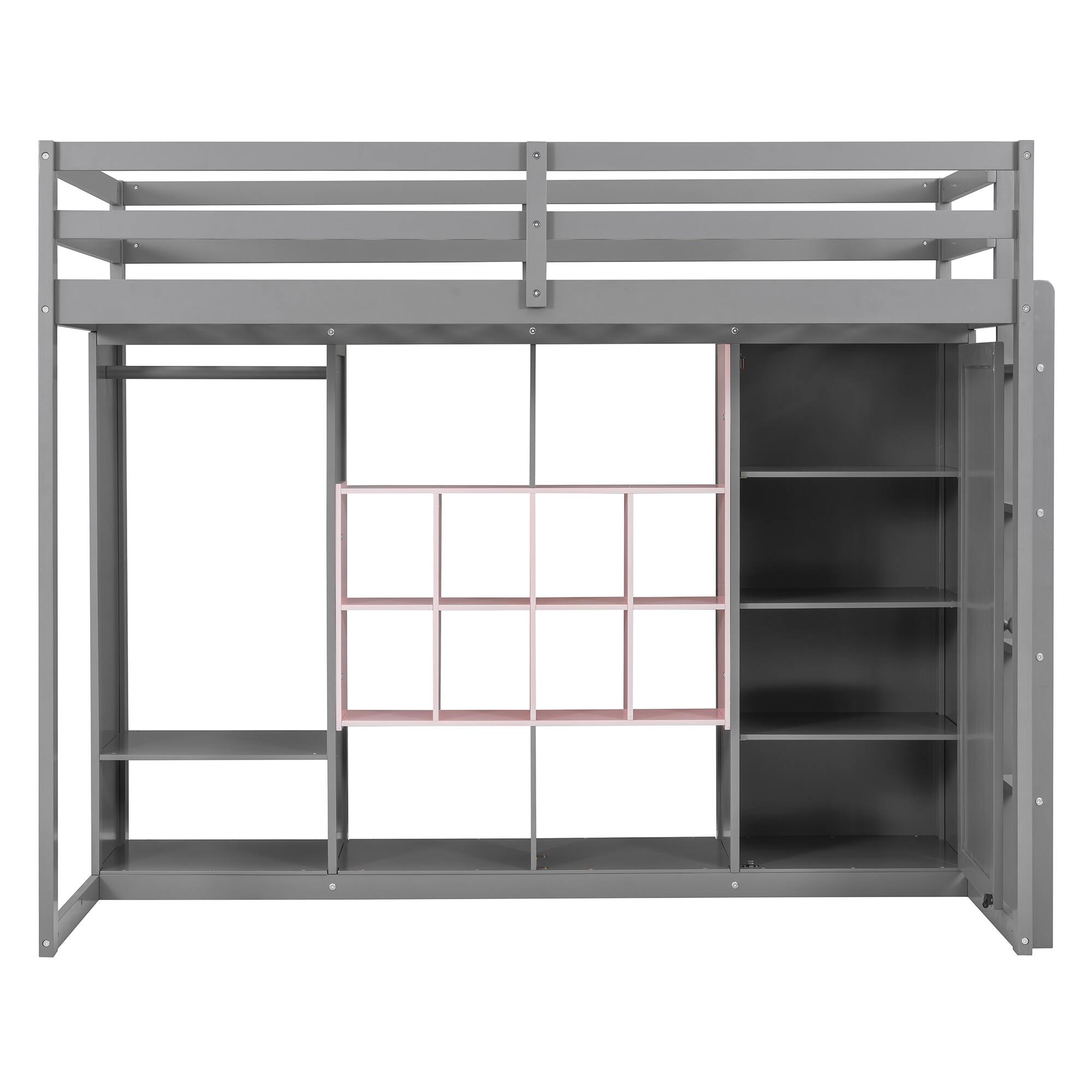 Alt View 1. Anysun - Twin Size Wood Loft Bed with Wardrobe, shelves and Cabinet - Gray.