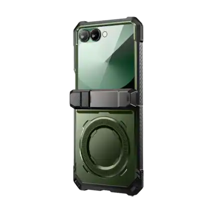 Front. SUPCASE - Galaxy Z Flip7 UB Grip Magsafe Phone Case - Dark Green.