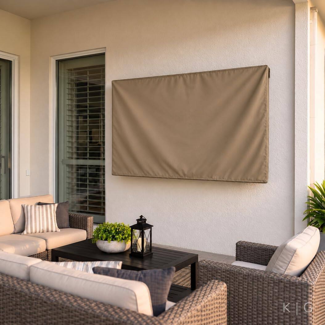 Back. KHOMO GEAR - Outdoor TV Cover - Heavy Duty, Water Resistant Protector for Flat Screen TVs with Remote Pocket - Fits 36-38 Inch TV - Brown.