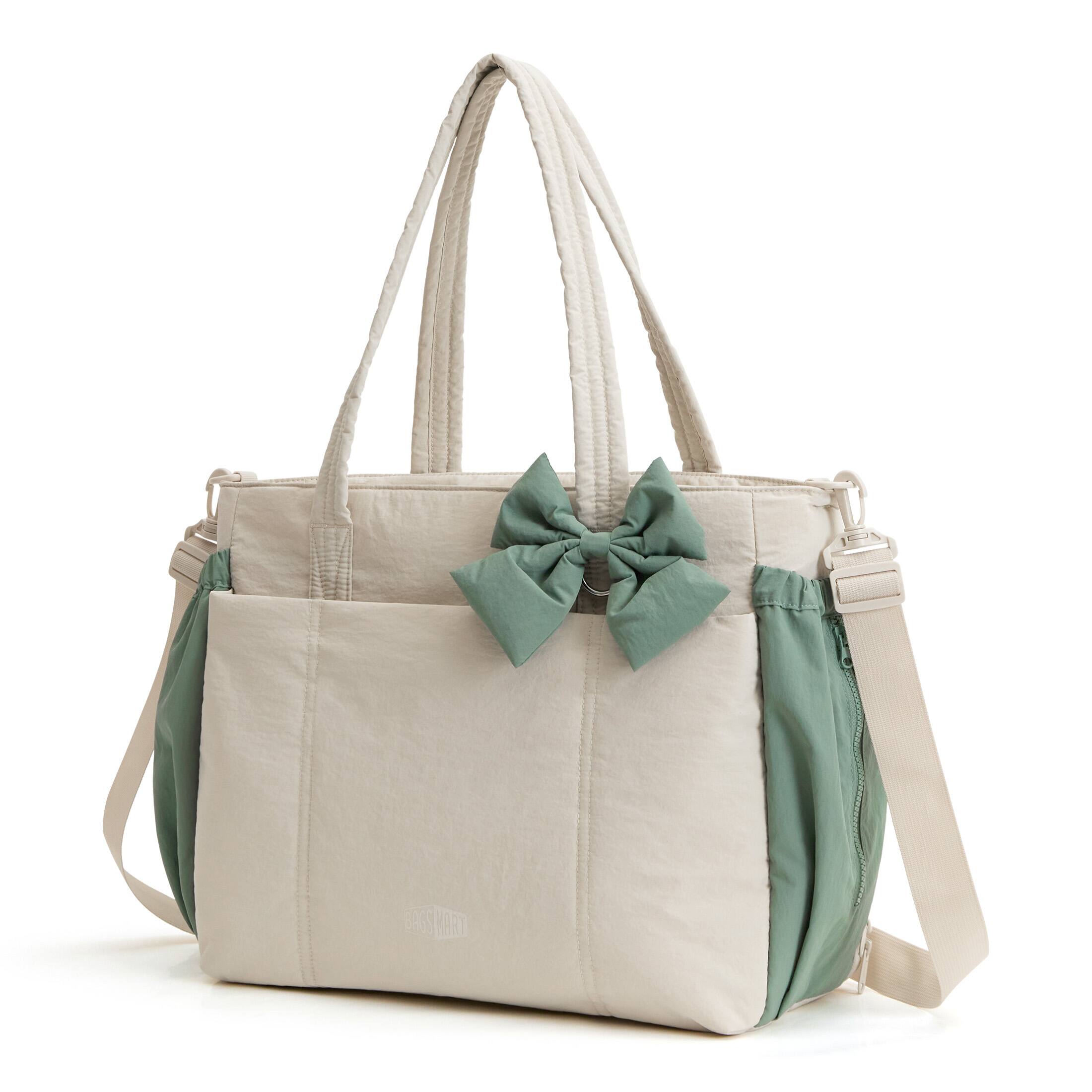 Angle. Bagsmart - Bloom Everyday Tote, Diaper Bag with 180° Wet/Dry Compartment & Detachable Bottle Pouch for Travel & Daily Use - Bermuda.