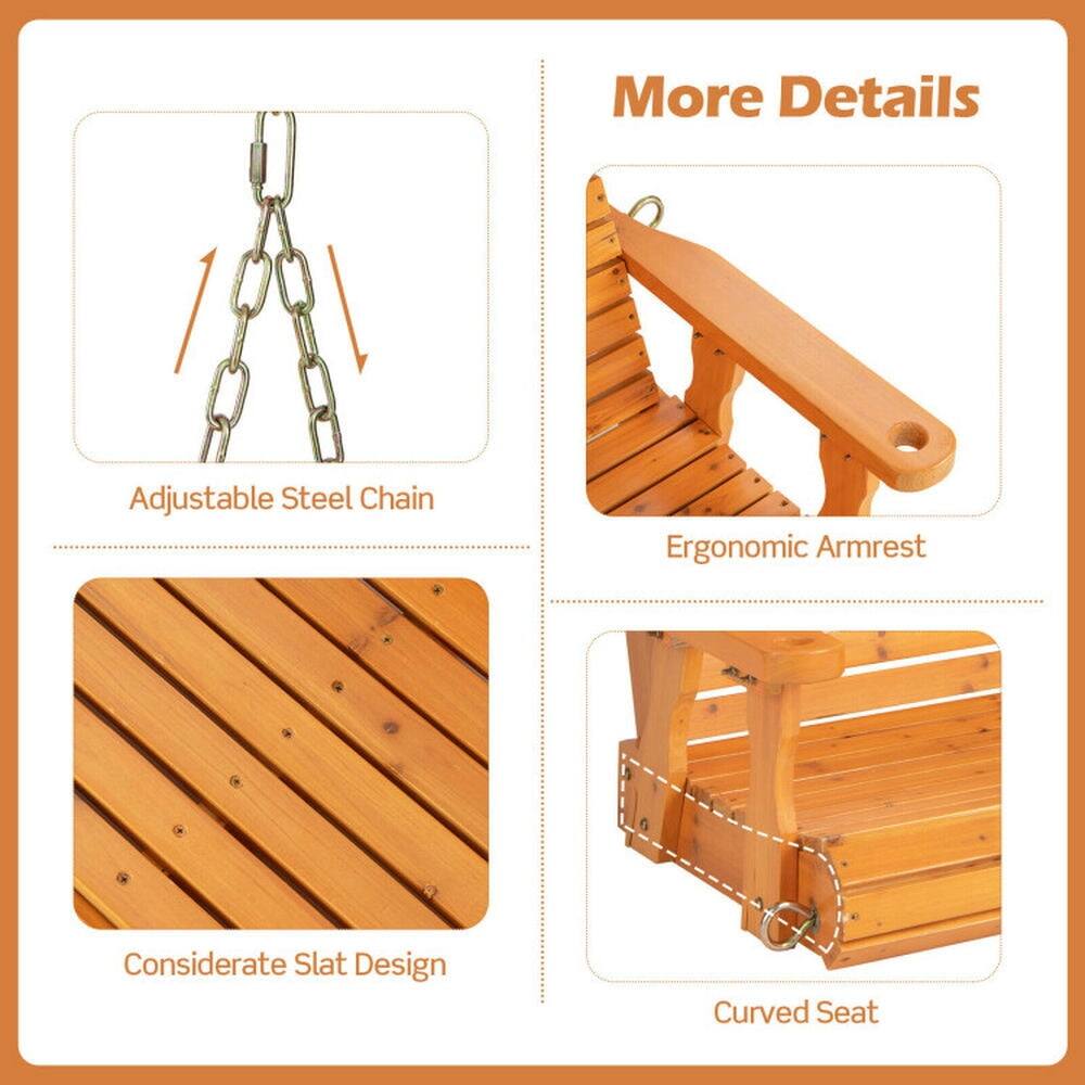 More Details

- Adjustable Steel Chain
- Ergonomic Armrest
- Considerate Slat Design
- Curved Seat