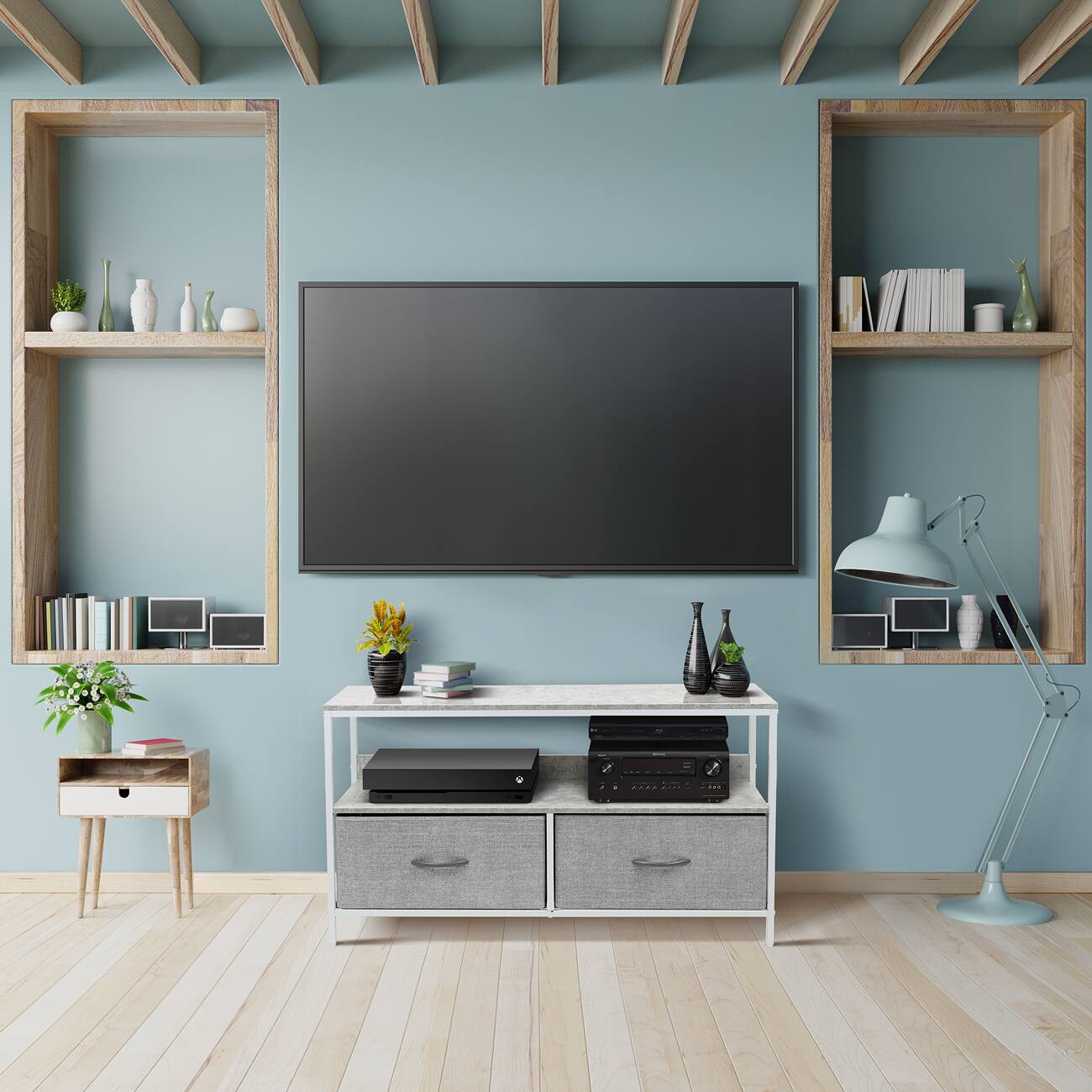 Left. Sorbus - Sorbus TV Stand with 2 Drawers – Fits Most Flat-Screen TVs – Modern Media Console with Gaming Console Storage - Gray - Grey.