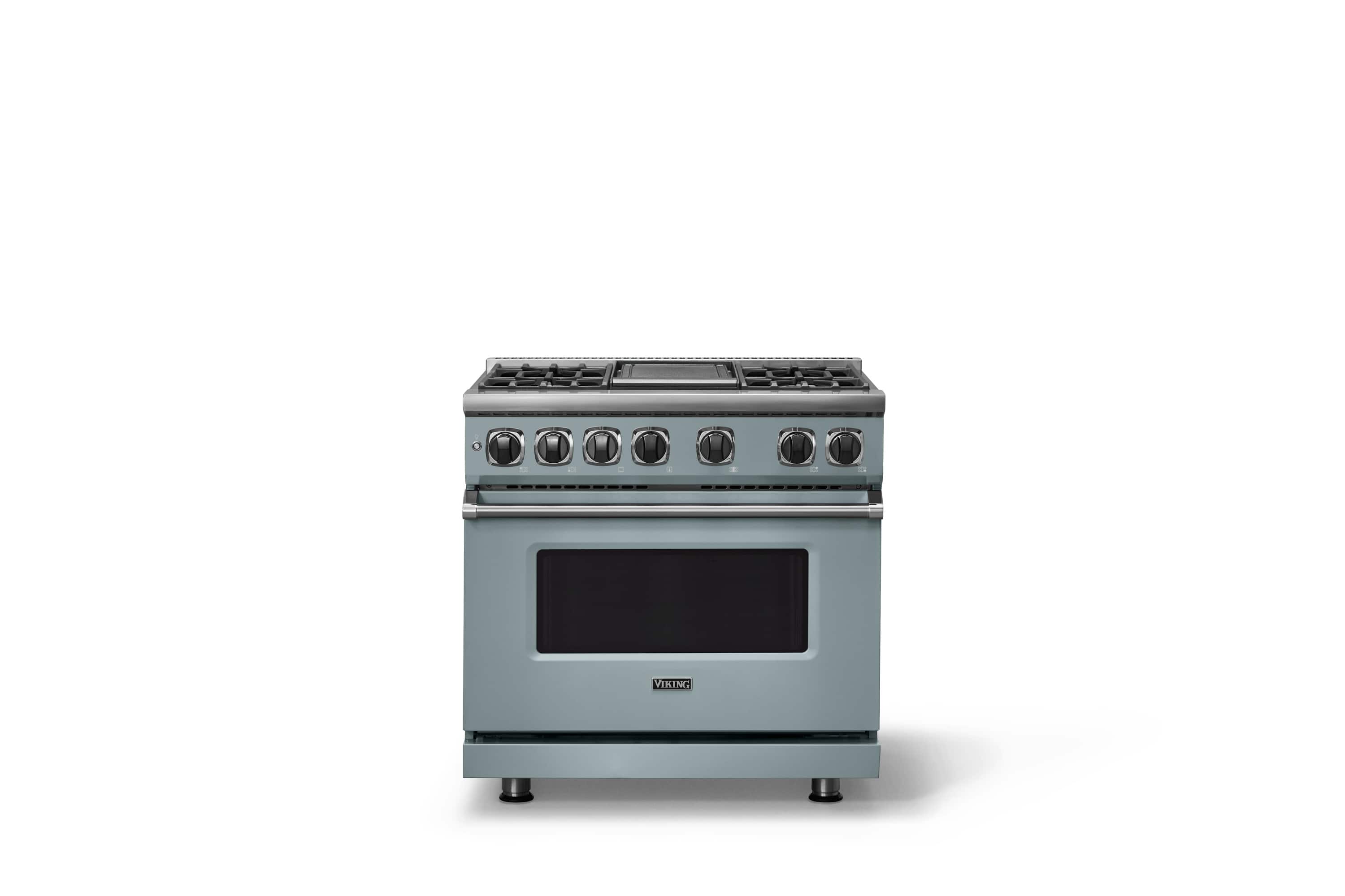 Front. Viking - 36 in. Wide 4 Burner Dual Fuel Sealed Burner Range with Griddle - November Sky.