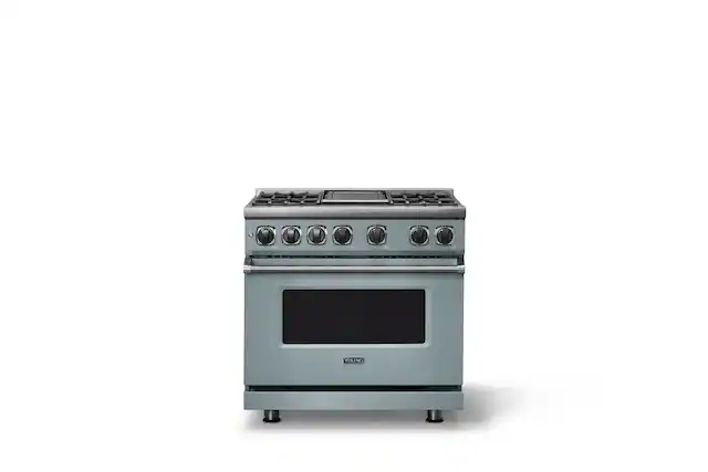 Front. Viking - 36 in. Wide 4 Burner Dual Fuel Sealed Burner Range with Griddle-LP - November Sky.