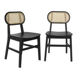 Flash Furniture - Jacob Set of 2 Commercial Cane Rattan Dining and Event Chairs with Solid Wood Frame and Seat, Natural/ - Black