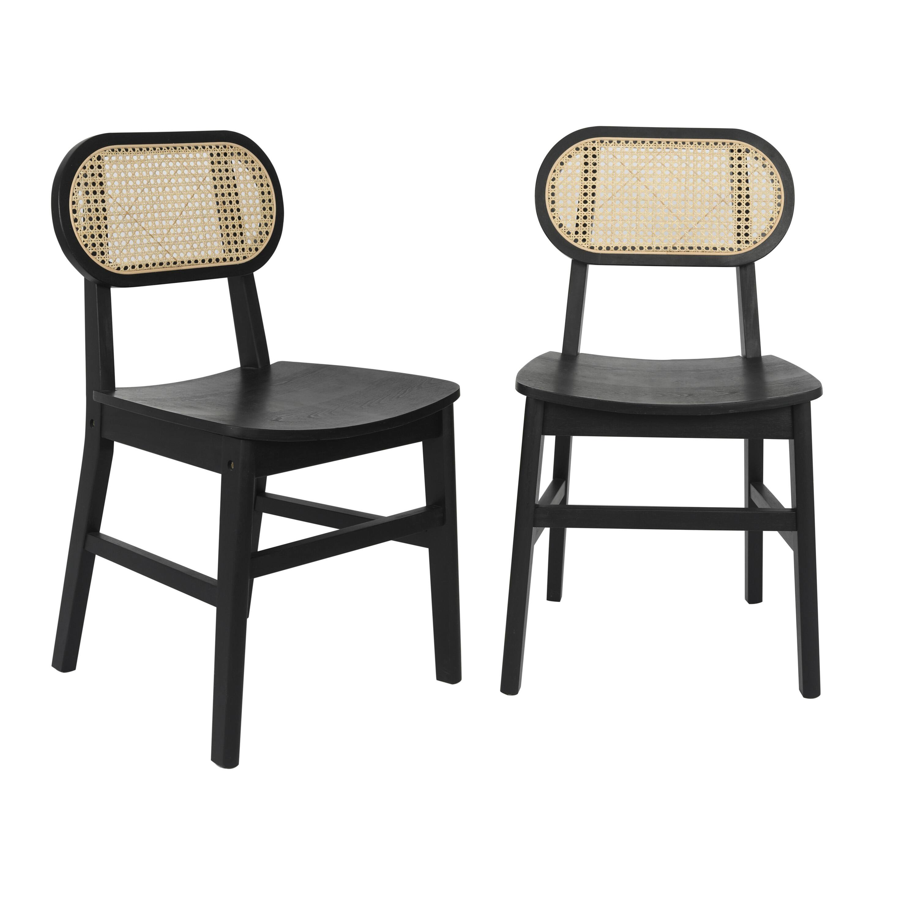 Alt View 1. Emma + Oliver - Marley Set of 2 Cane Rattan Dining or Accent Chairs with Solid Wood Frames and Seats and Woven Backrest - Black.