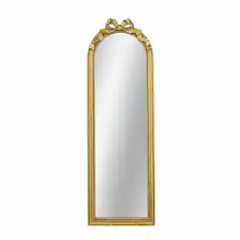 RYHNUYNE - Arched Full Length Mirror, 15.8 x 48.8 in, Finish, Scrollwork Crown, Resin and MDF Frame, Wall Mounted - Gold