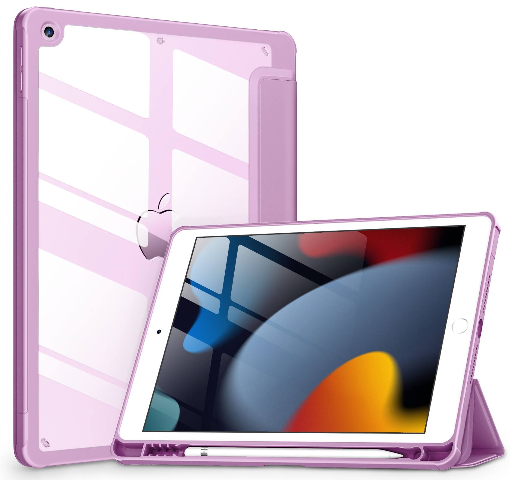 Front. DTTO - Case for iPad 9th/8th/7th Generation 10.2 inch, Clear Back, TPU Shockproof Frame Cover - Orchid.