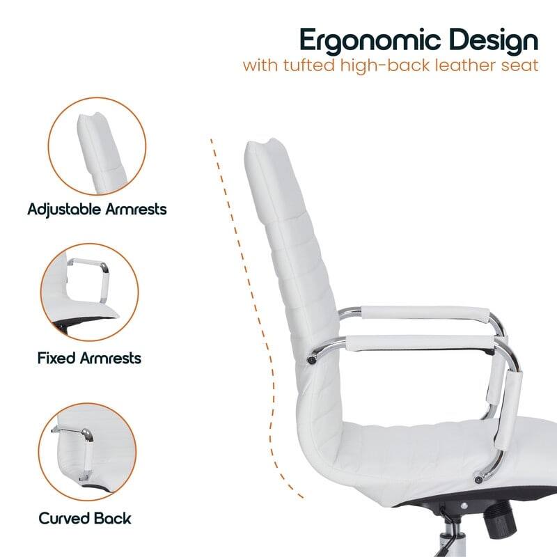 Ergonomic Design  
with tufted high-back leather seat  

Adjustable Armrests  
Fixed Armrests  
Curved Back