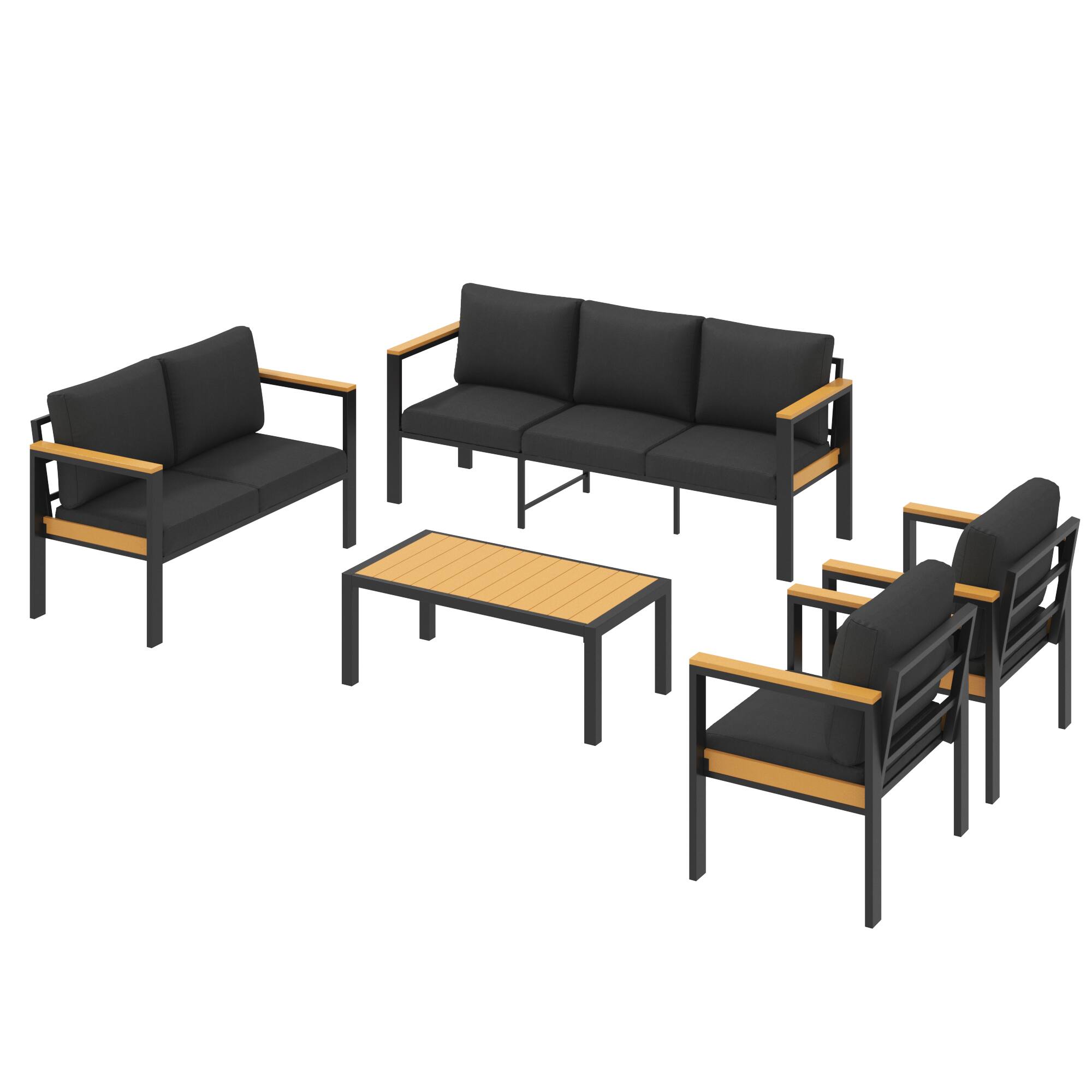 Alt View 3. U-HOMY - 5-Piece Patio Conversation Set with Table, All-Weather Aluminum Furniture for Outdoor Living - Black.