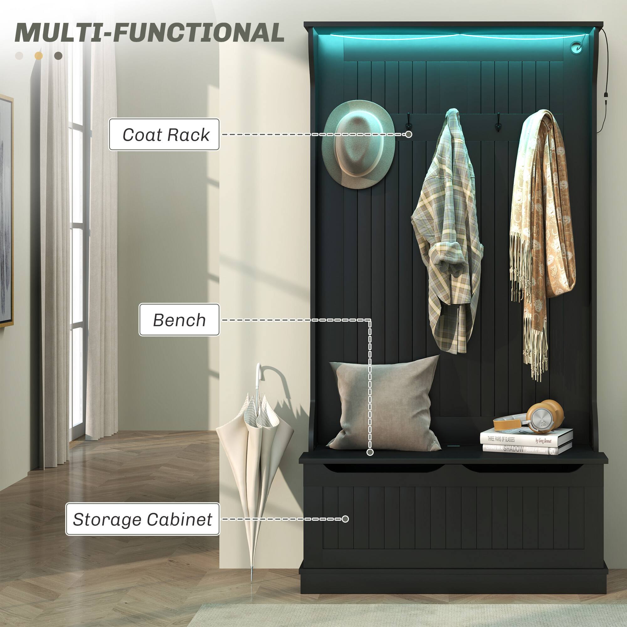 MULTI-FUNCTIONAL Coat Rack Bench Storage Cabinet