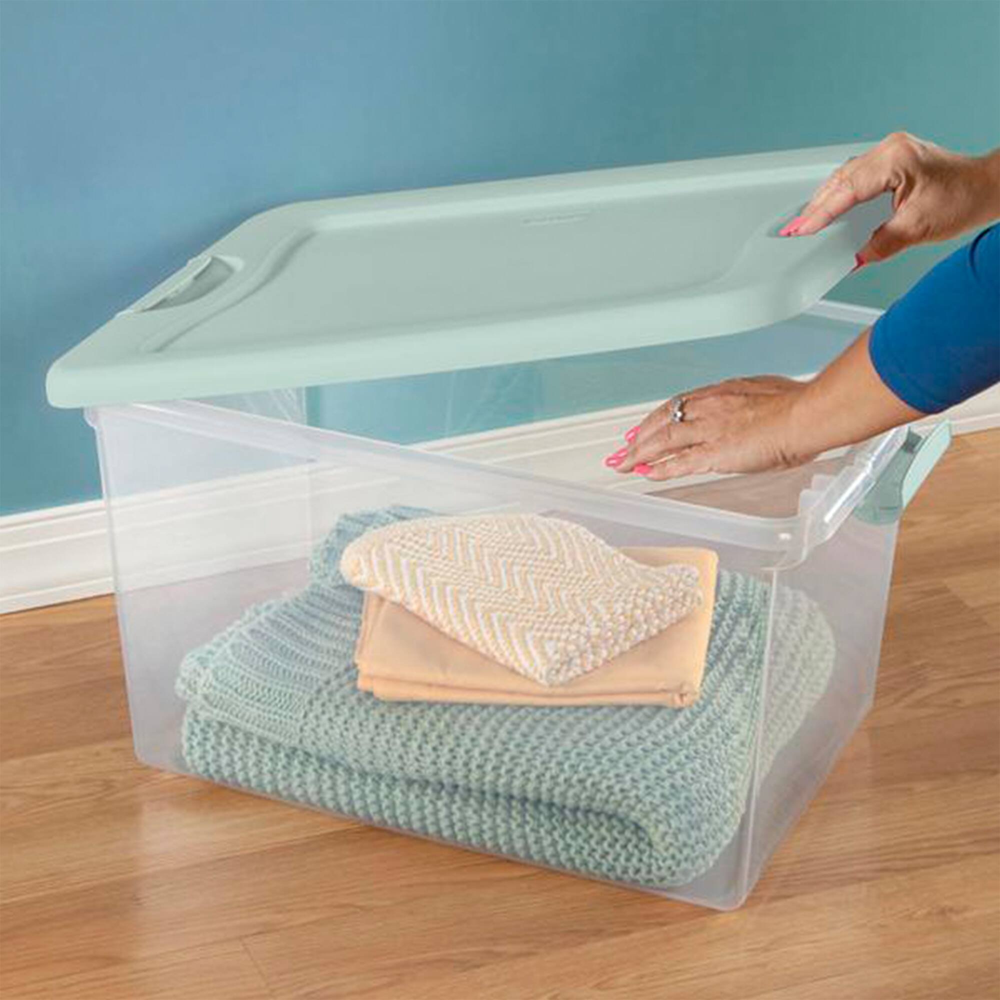 Alt View 4. Sterilite - Sterilite 6 Pack 64 Qt Latching Box, Plastic Storage Bin with Lid, Mindful Mint - Mindful Mint.