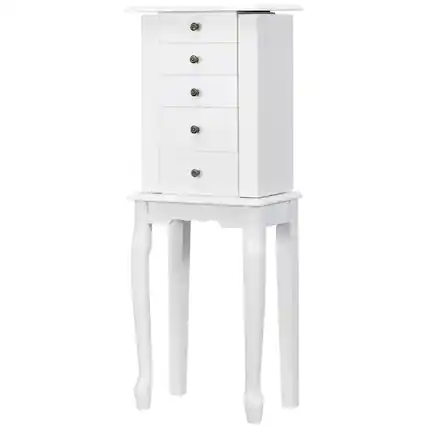 Front. Costway - Jewelry Cabinet Storage Chest Standing Organizer Mirror White - White.
