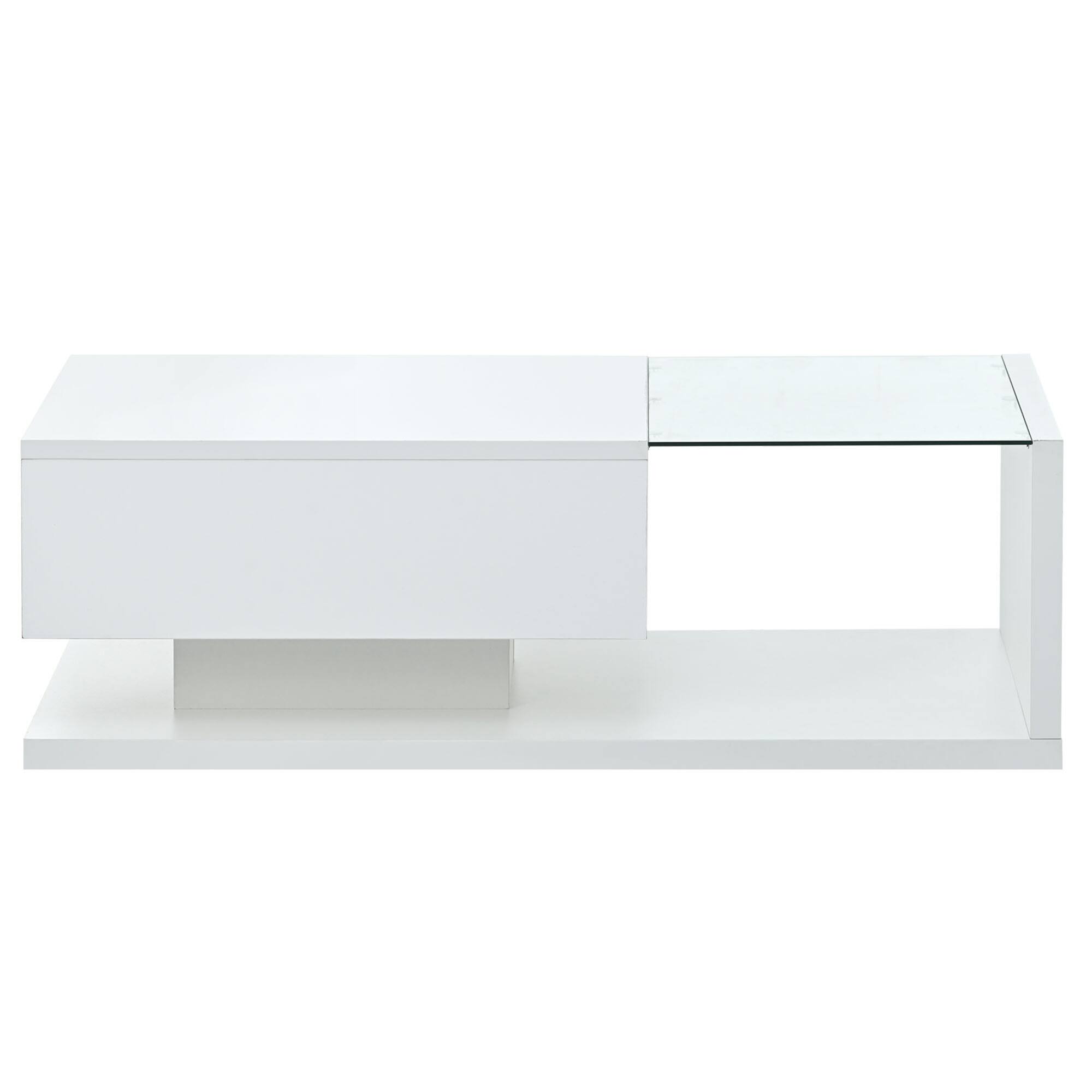 Alt View 6. GOODSILO - Modern Coffee Table with Tempered Glass Top and High-Gloss UV Finish, Two-Tier Rectangular Center Table - White.