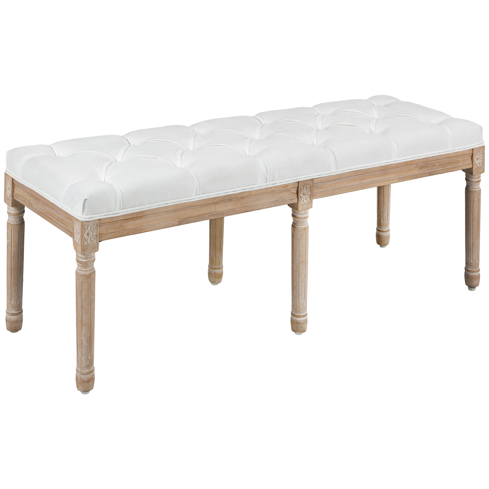 Homcom - Bedroom End of Bed Bench, 46" Upholstered Entryway Bench with Button Tufted, Thick Padding and Wood Legs - Cream White