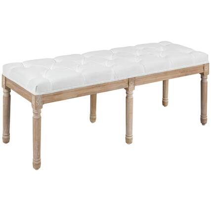 Front. Homcom - Bedroom End of Bed Bench, 46" Upholstered Entryway Bench with Button Tufted, Thick Padding and Wood Legs - Cream White.