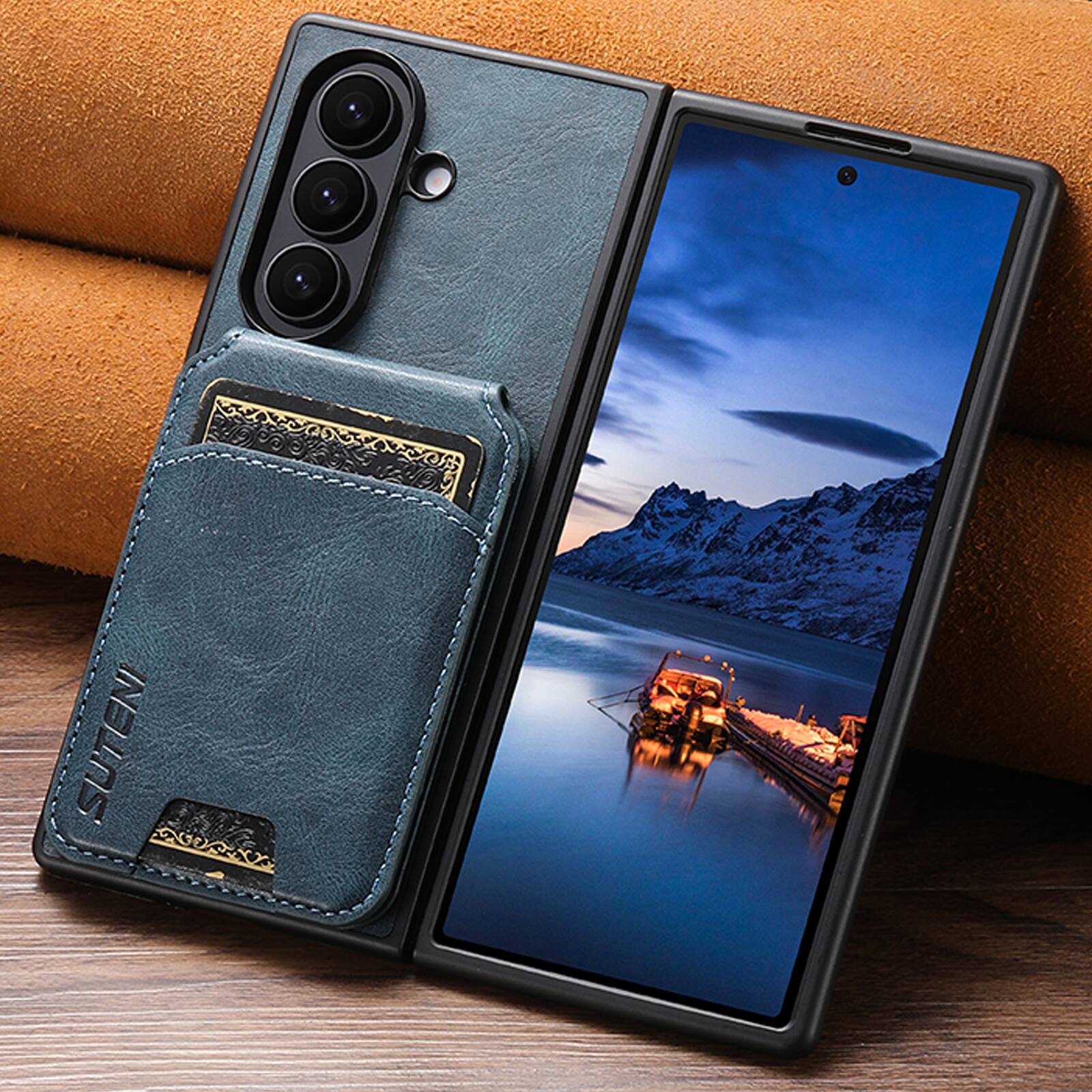 Alt View 2. Dteck - Detachable Wallet Card Case for Samsung Galaxy Z Fold 8 Ultra, Shockproof PU Leather Flip Stand Cover - Blue.