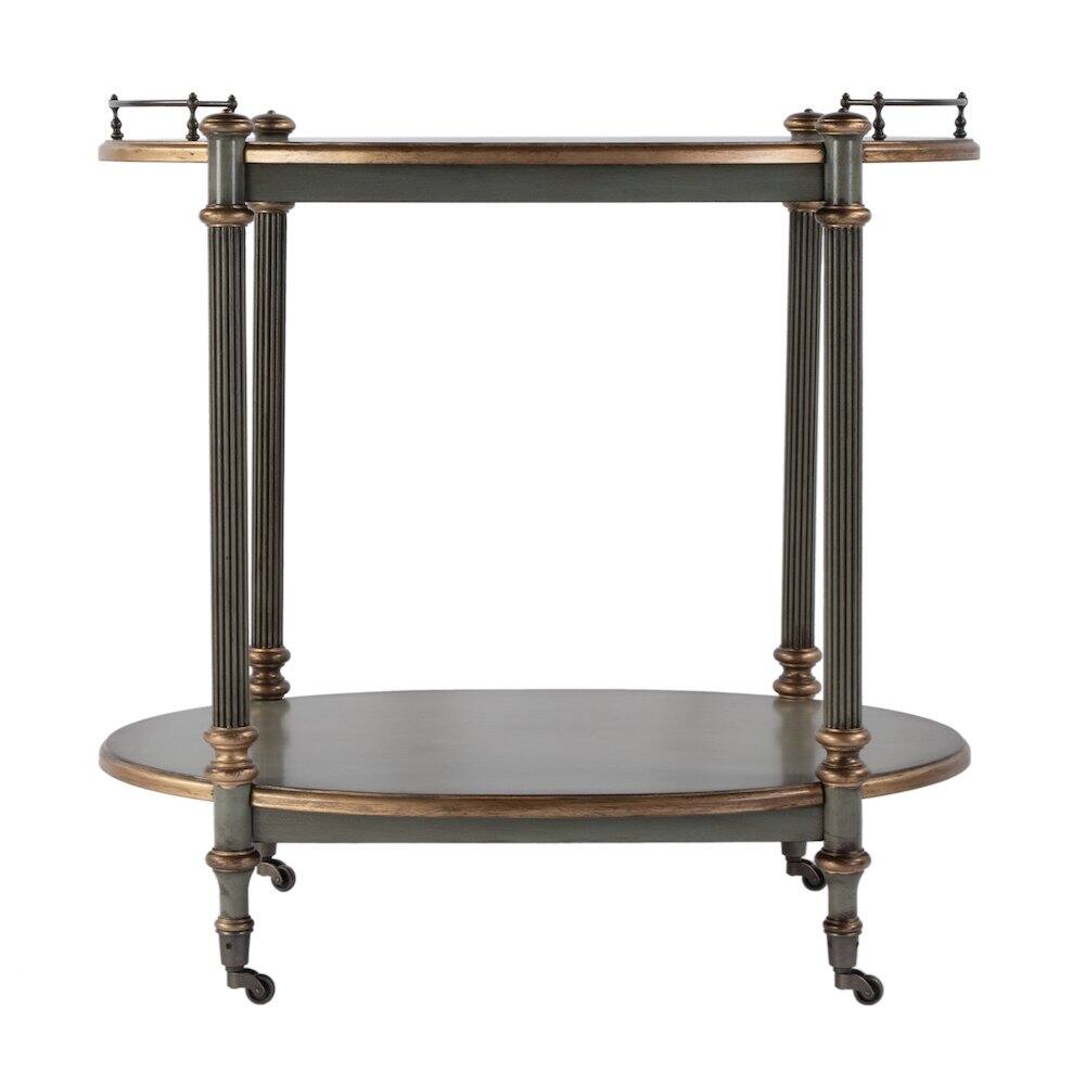 Angle. Butler Specialty - 31 in. W Rectangular Wood 2 Tier Bar/Serving Cart on Casters - Pastel Green.