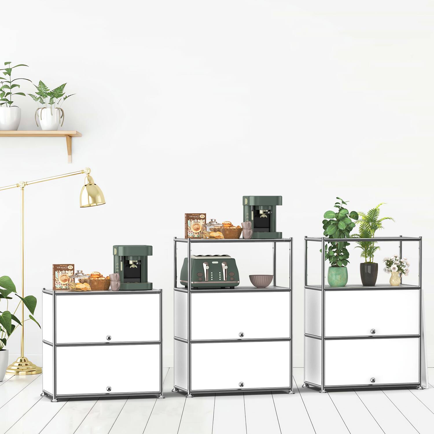 Alt View 3. Malletson - 3-Tier Storage Cabinet Metal Shelving Unit Multi Functional Kitchen Organizer - White.