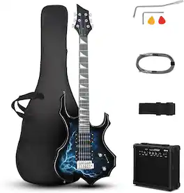 Winado - Burning Fire Design Electric Guitar Kit, 39-inch HSH Pickup Electric Guitar Beginner Guitar Set with Amplifier, Rosewood