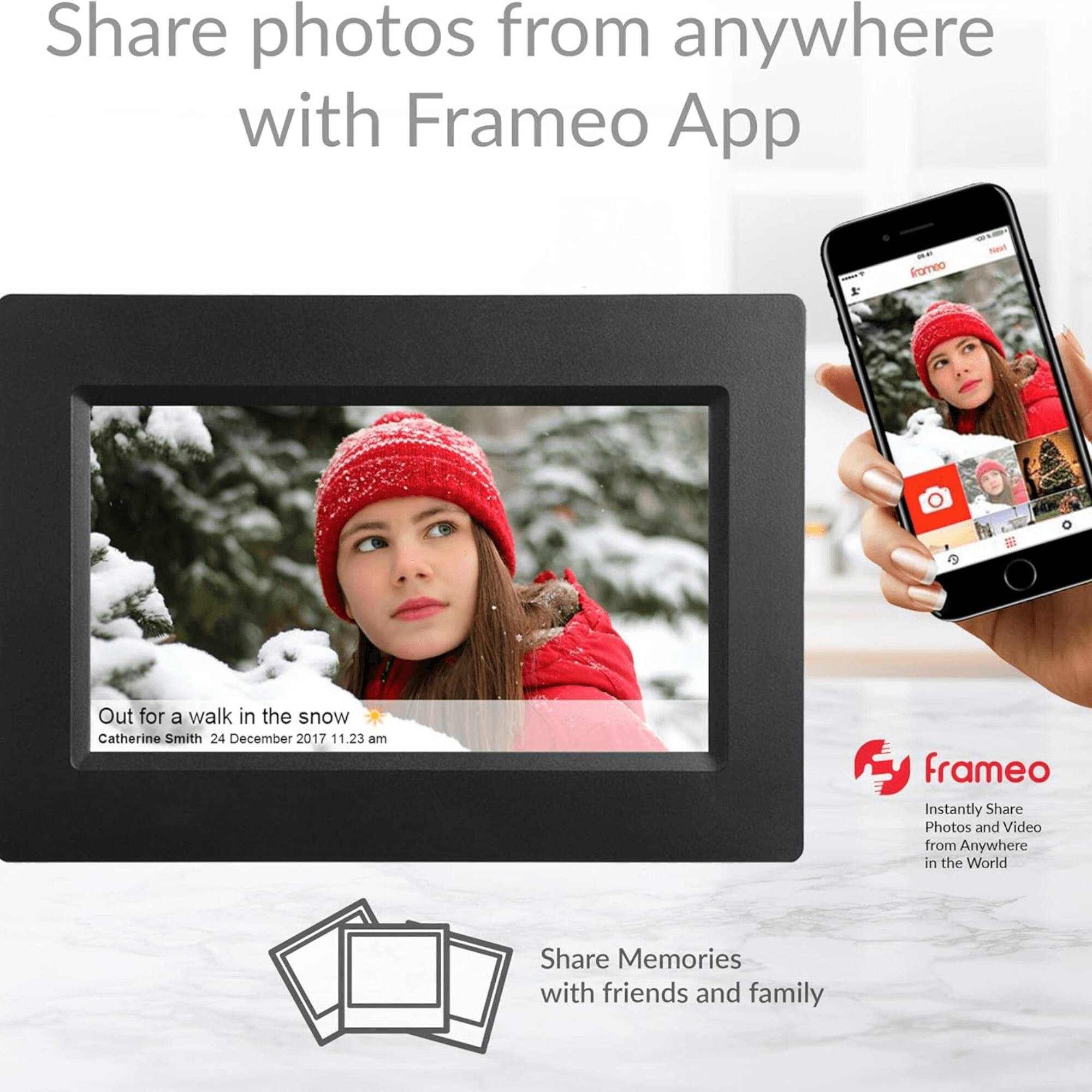 Share photos from anywhere with Frameo App

Out for a walk in the snow  
Catherine Smith 24 December 2017 11.23 am

Instantly Share Photos and Video from Anywhere in the World

Share Memories with friends and family