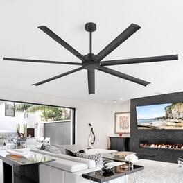 Breezary - 84-Inch Large Quiet Industrial Ceiling Fan with DC Motor, 7 Aluminum Blades, Remote Control, Downrod Mount, 6 Speeds - Black