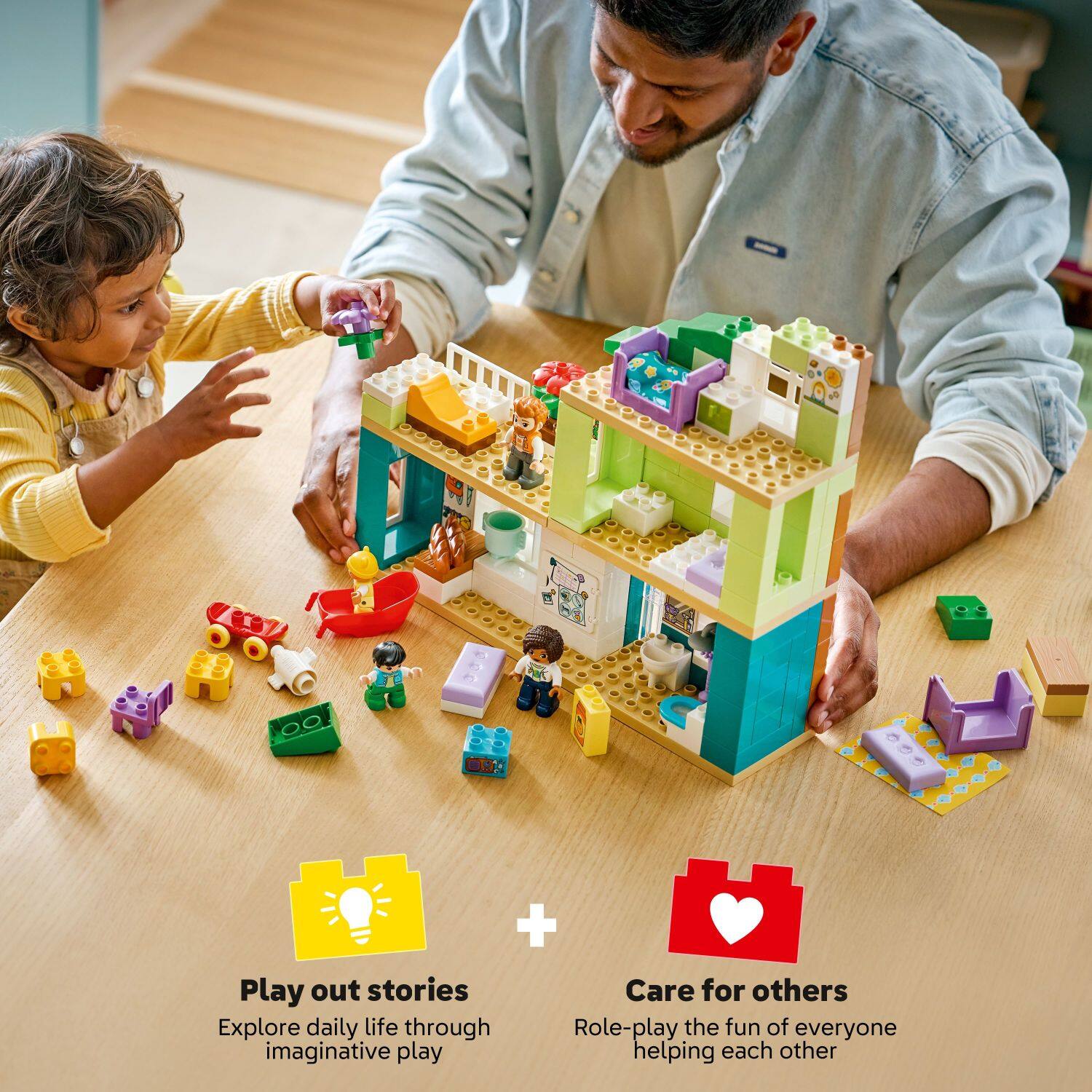 - Play out stories
  Explore daily life through imaginative play

- Care for others
  Role-play the fun of everyone helping each other