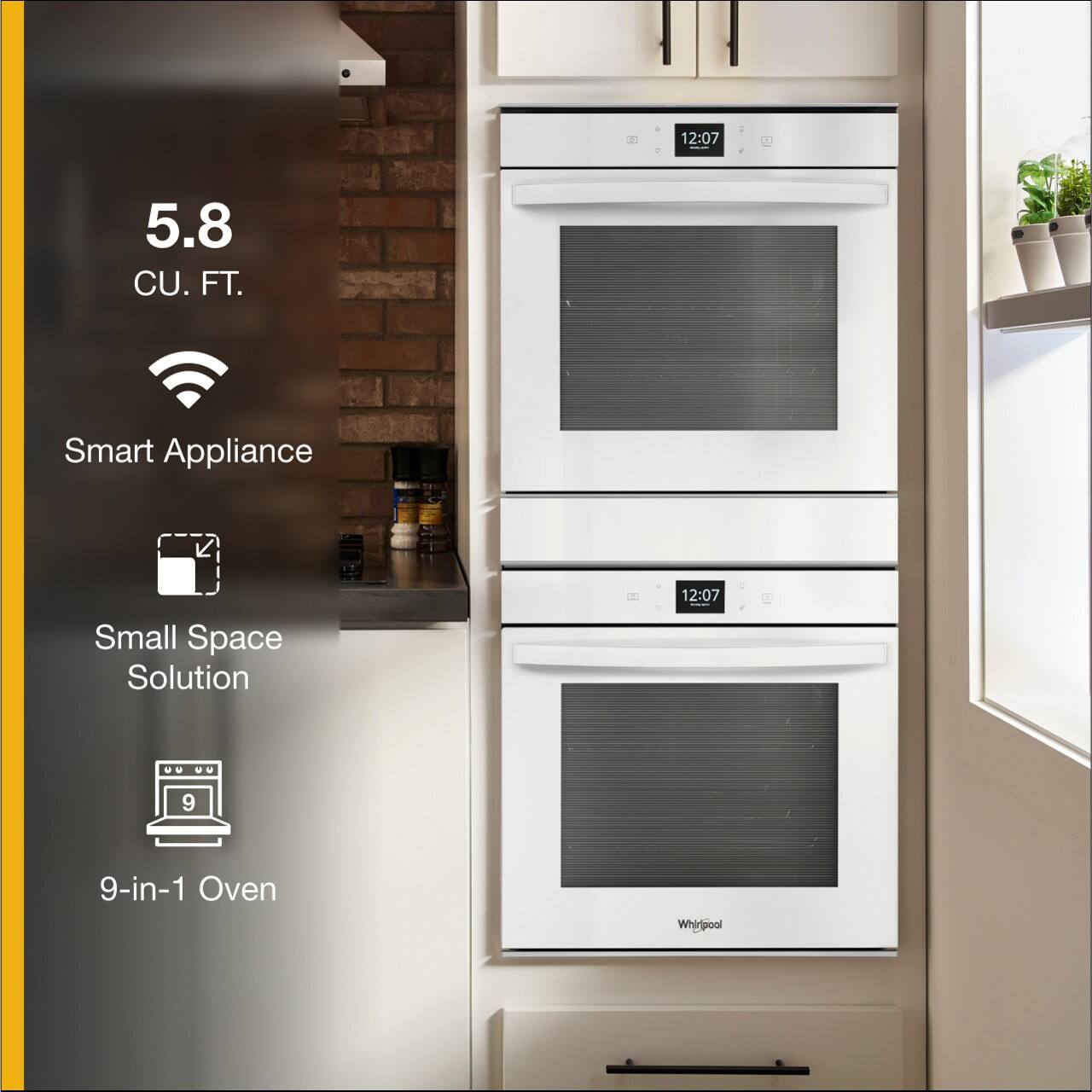 5.8 CU. FT. Smart Appliance Small Space Solution 12:07 9 9-in-1 Oven Whirlpool