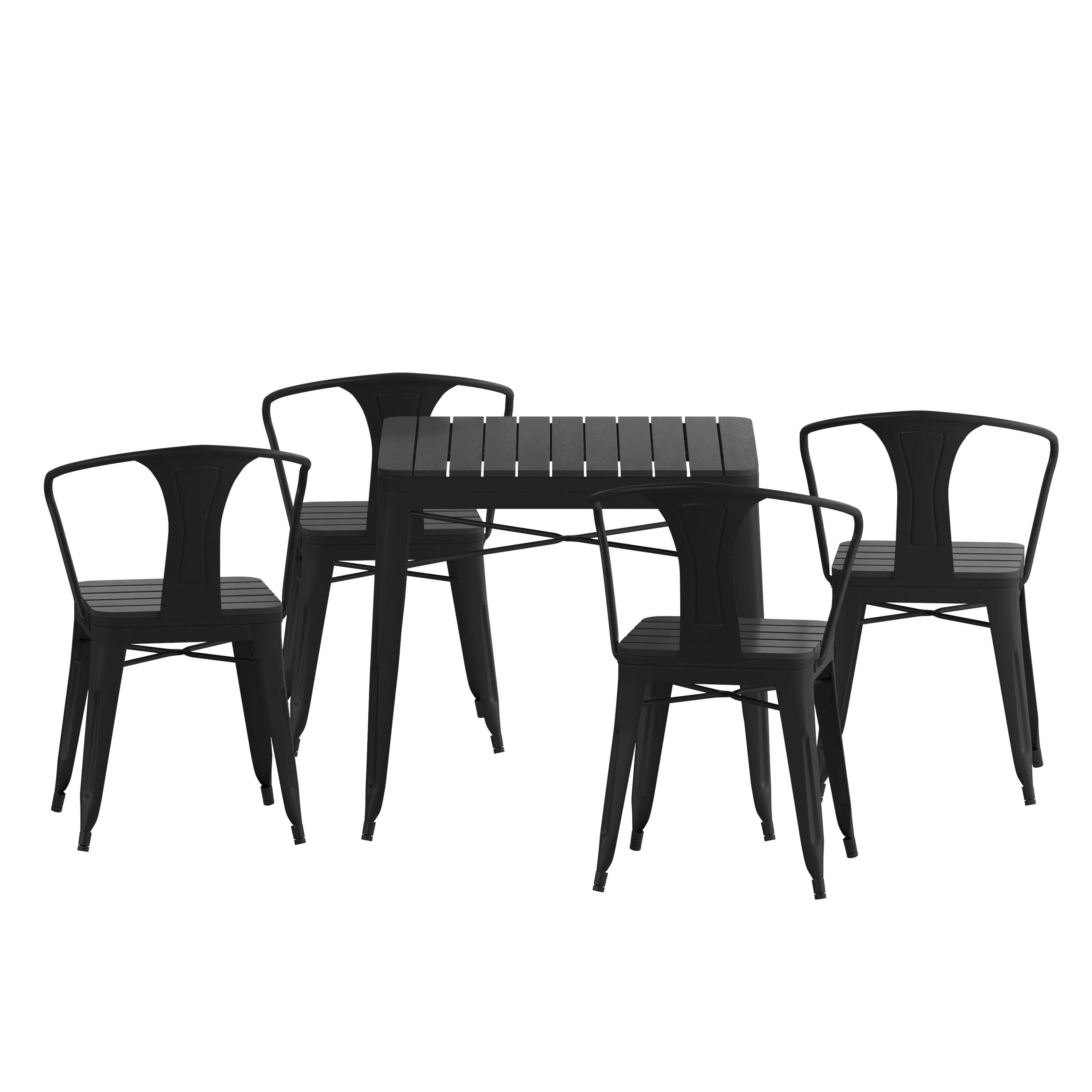 Alt View 8. Emma + Oliver - Hallam Modern Weather and Rust Resistant Black Steel and Polyresin Patio Set with Table & Chairs Indoor and Outdoor Use - Black.