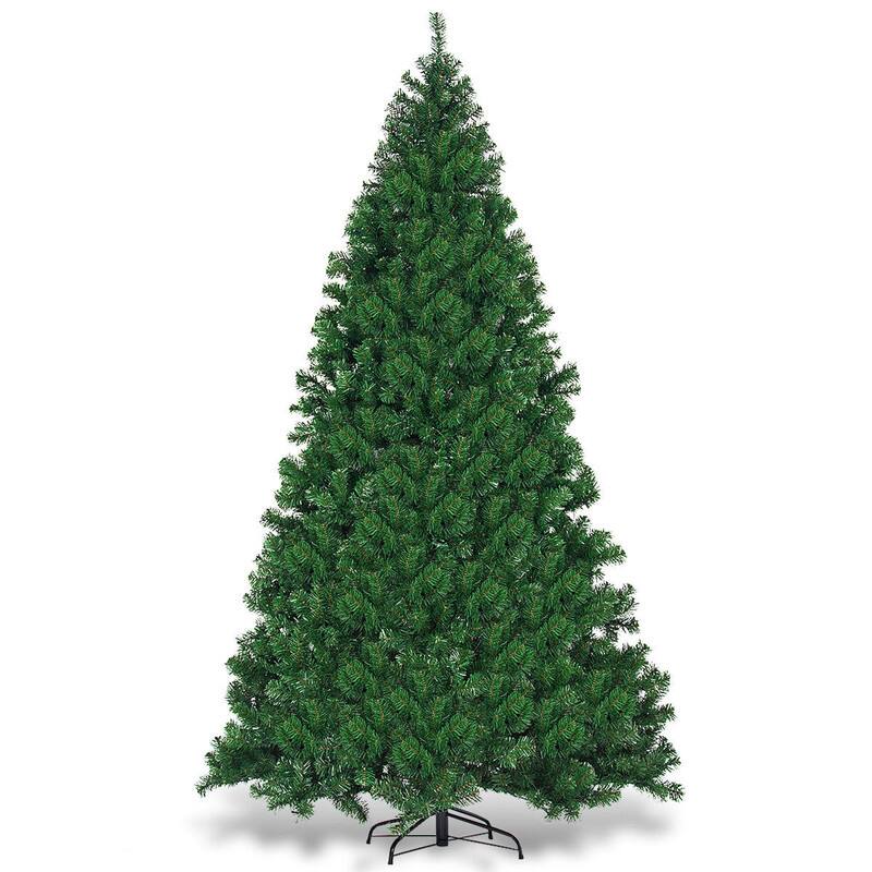 Angle. WELLFOR - 9 ft Pre-Lit PVC Artificial Christmas Tree with 700 LED Lights,Full 2028‑Branch Tips Large Christmas Tree - Green.