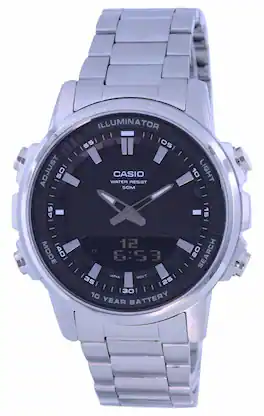 Casio - Enticer Illuminator World Time Telememo Alarm Timer Analog Digital AMW-880D-1A Mens Watch 50M - Silver/Black