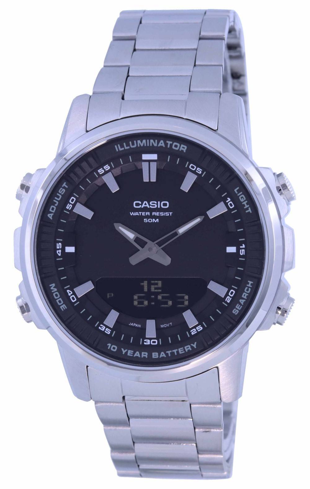 Casio - Enticer Illuminator World Time Telememo Alarm Timer Analog Digital AMW-880D-1A Mens Watch 50M - Silver/Black