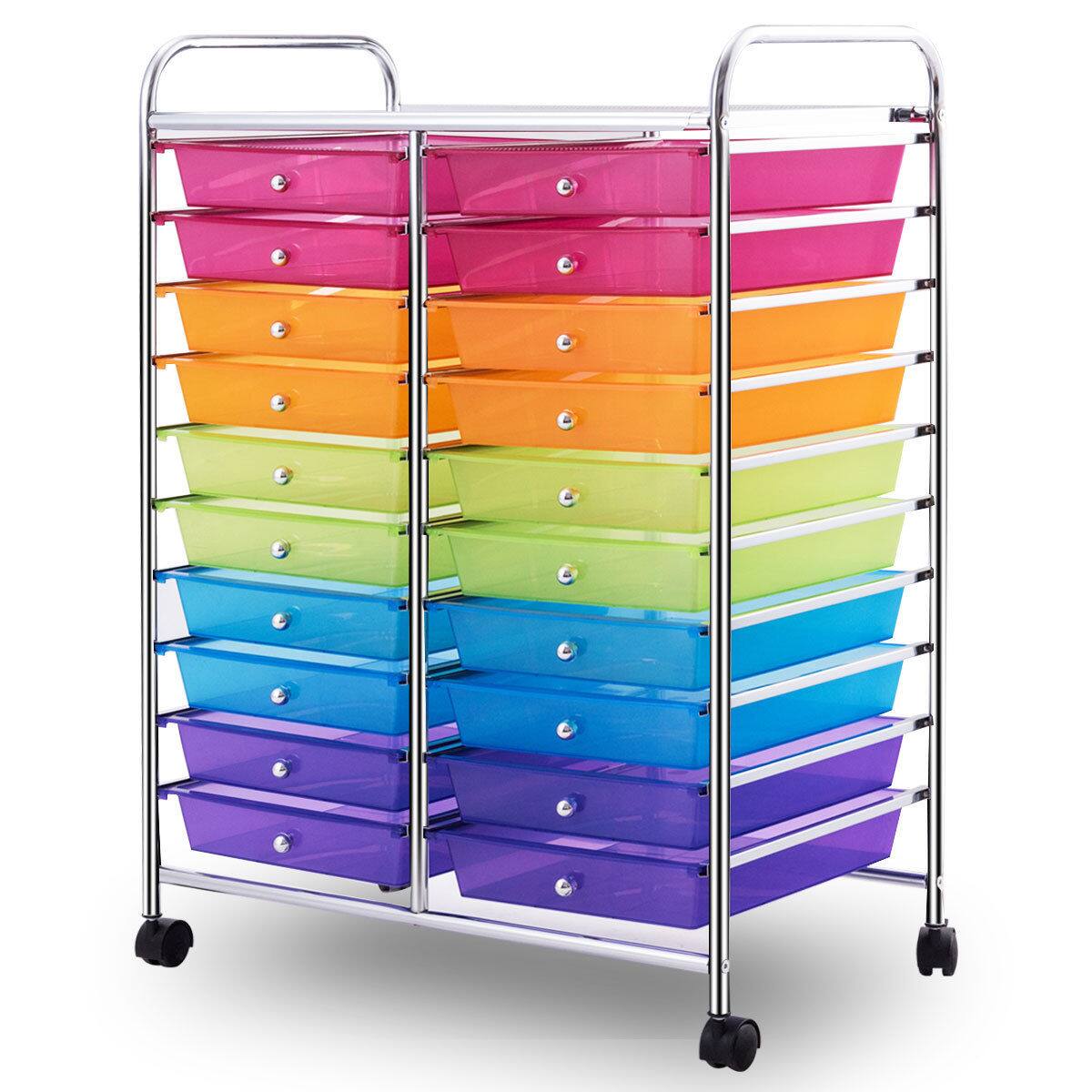 Alt View 8. Gymax - Gymax Office Rolling Cart 20 Storage Drawers Scrapbook Paper Studio Organizer Mutlicolor - Red, Orange, Green, Blue and Violet.