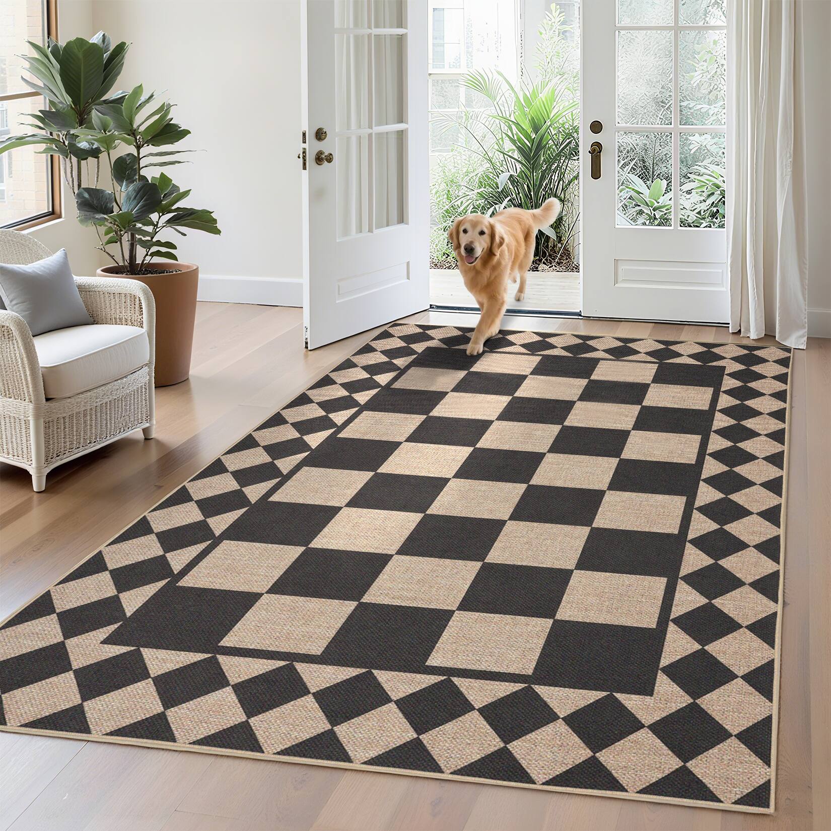 GARVEE Geometric Area Rug Checkerboard Pattern Washable Non Slip Low ...