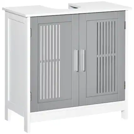 Front. Kleankin - Modern Under Sink Cabinet with 2 Doors, Pedestal Under Sink Bathroom Cupboard, Bathroom Vanity Cabinet - White, Grey.