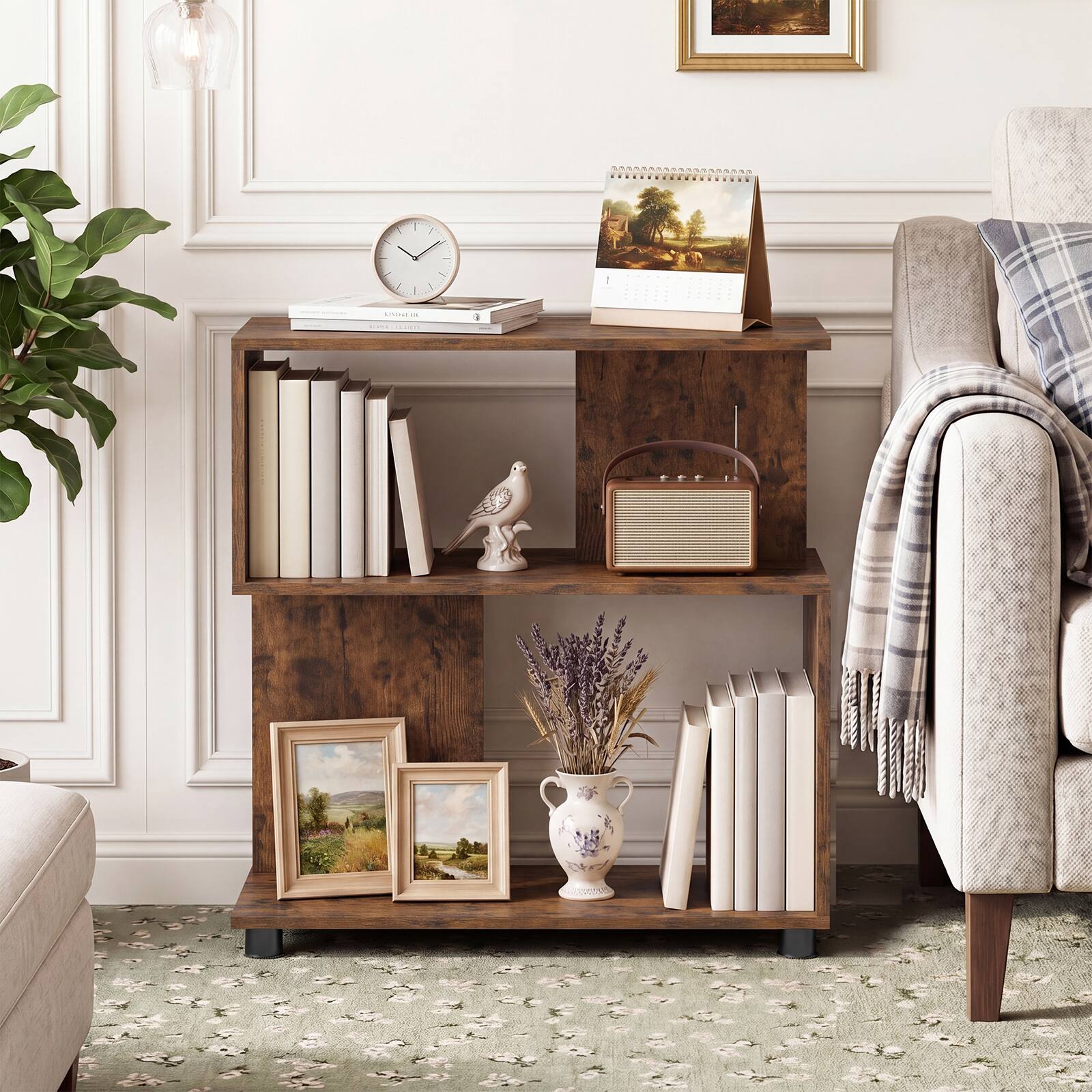 Alt View 1. Costway - Costway 2PCS 3-Tier Bookcase, S-shaped Bookshelf with Adjustable Feet & Anti-tipping Kits - Rustic Brown.