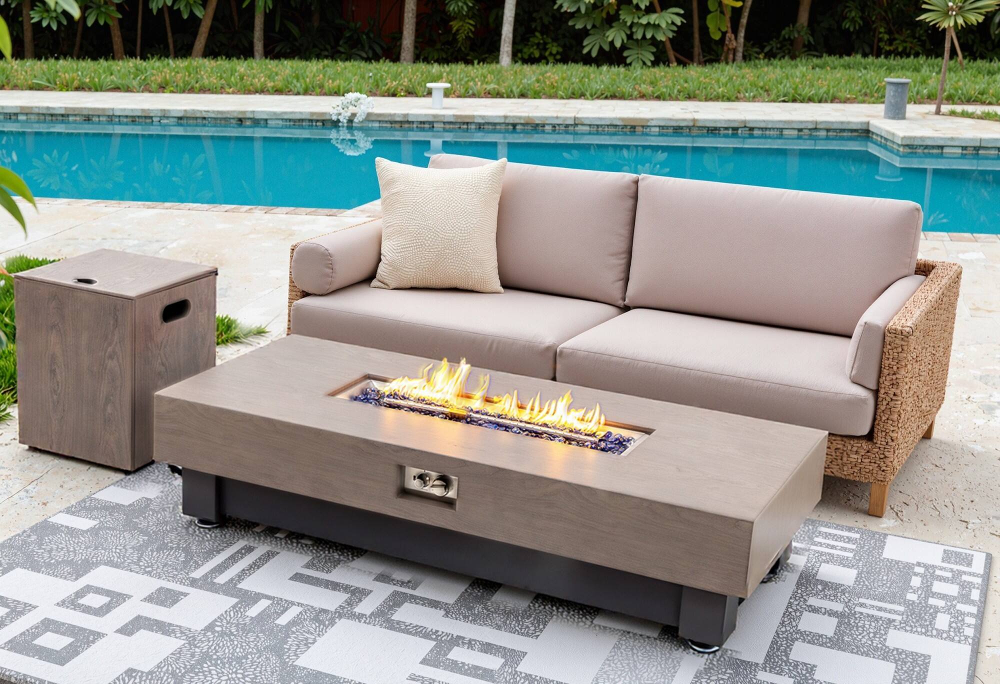 Alt View 6. PexFix - 60 in. Contemporary Rectangle Gas Fire Pit Table with Rain Cover – Stylish Heater for Modern Patios & Backyard Lounging - Grey.